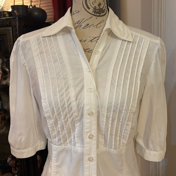 Y2K Guess Button Down Pleated Puffy Sleeves Stretch Blouse - Picture 2 of 10